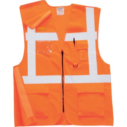 Hi-Vis Waistcoat, Unisex, Orange, Polyester, Zipper Closure, S