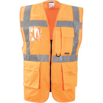 Hi-Vis Vest, Unisex, Orange, Polyester, Zipper Closure, S