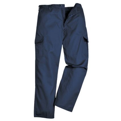 Combat Trousers, Men, Navy Blue, Poly-Cotton, Waist 40", Leg 31", Regular