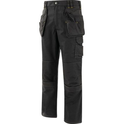 Work Trousers, Men, Black, Poly-Cotton, Waist 38", Leg 31", Regular