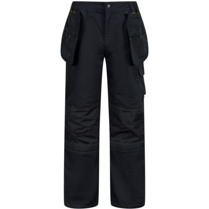 Work Trousers, Men, Black, Poly-Cotton, Waist 30", Leg 33", Long