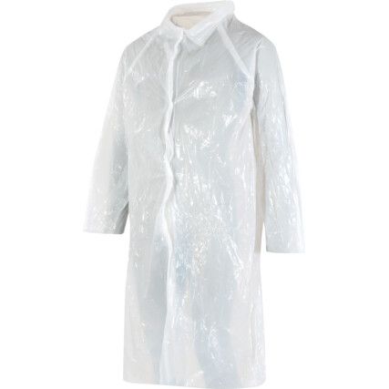 Visitors Coat, Disposable, Unisex, White, Polyethylene, One Size