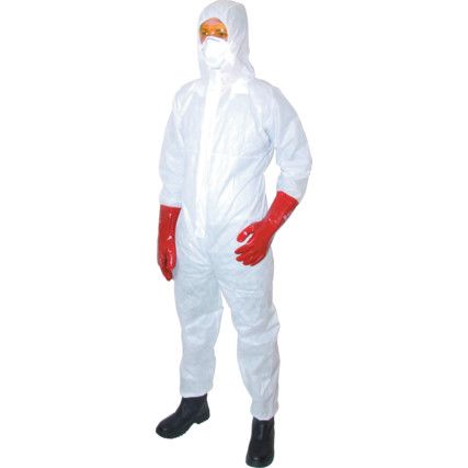 Guard Master, Chemical Protective Coveralls, Disposable, White, SMS Nonwoven Fabric, Zipper Closure, Chest 48-50", XL