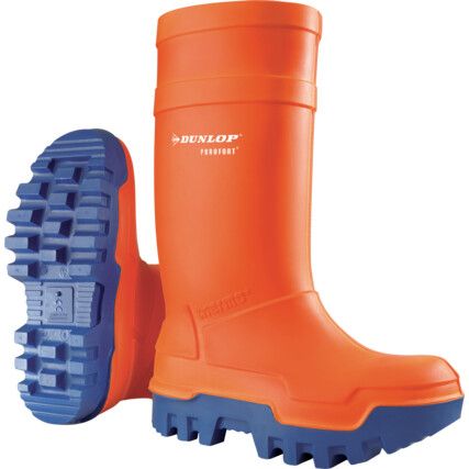 Purofort Thermo+ Unisex Metal Safety Wellingtons, Size 8, Orange/Blue, Rubber Upper, Steel Toe Cap, S5, SRC, EN ISO 20345:2011