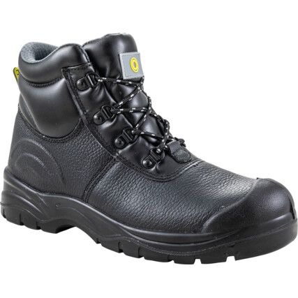 Safety Boots, Size, 11, Black, Leather Upper, Steel Toe Cap