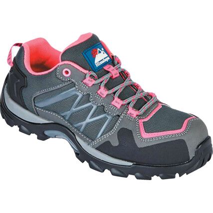 Women's Safety Trainers, Size 4, Pink/Grey, Leather/Textile Upper, Composite Toe Cap, S1P, EN ISO 20345:2011