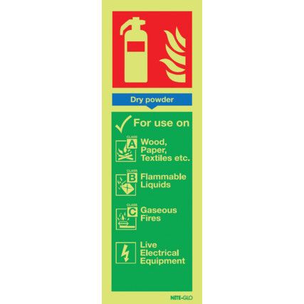 Dry Powder Fire Extinguisher Photoluminescent Vinyl Sign 90mm x 280mm