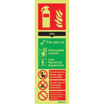 Carbon Dioxide Fire Extinguisher Photoluminescent Vinyl Sign 90mm x 280mm