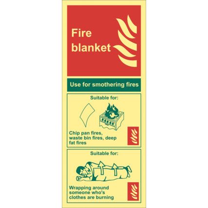 Fire Blanket Photoluminescent Rigid PVC Sign 82 x 202mm