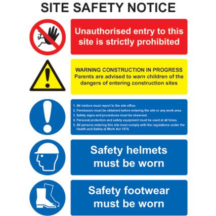 Site Safety Notice Rigid PVC Sign 300mm x 400mm