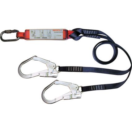 Protecta Sanchoc Twin Leg Lanyard, 1.5m, Carabiner/Scaffold Hook, Connector 100kg