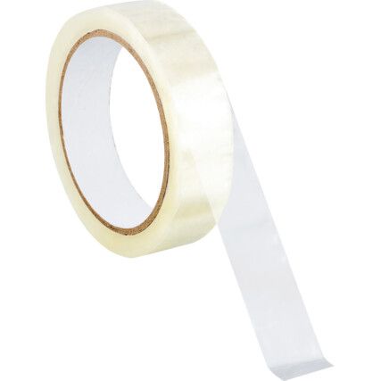 Packaging Tape, Polypropylene, Clear, 25mm x 66m, Pack of 6