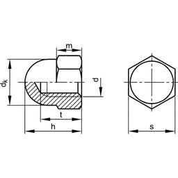 Hexagon Dome Nut, Metric - A4 Stainless  - Grade 50 - High Type - DIN 1587 (1987) thumbnail-2