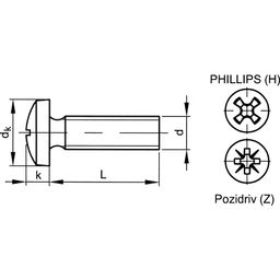 Machine Screw, Metric - A4 Stainless - Pozi Raised Cheese Head Screw - DIN 7985 - Z  thumbnail-1