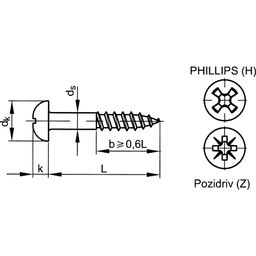 Woodscrew, Self Tapping - Steel - Bright zinc Plated - Cross Reccess -Round Head - DIN7996-H thumbnail-1