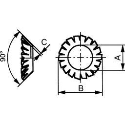 Washer, Inch - Spring Steel - BZP (Bright Zinc Plated) -Countersunk Serrated Lock Washer External Teeth  -  DIN 6798 V thumbnail-1