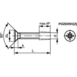 Machine Screw, Metric - A2 Stainless - Thread Rolling Countersunk Head Screw Pozi - DIN 7500 thumbnail-2