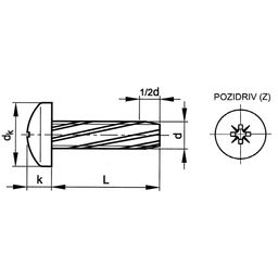 Machine Screw, Metric - Steel - BZP (Bright Zinc Plated) - Cross Recessed Raised Cheese Head Thread Cutting Screw - DIN 7516 AE - H thumbnail-2