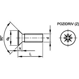 Machine Screw, Metric - Steel - BZP (Bright Zinc Plated) - Grade 4.8  - Countersunk Head Screw Pozi - DIN 965 - Z thumbnail-1