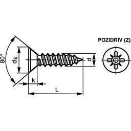 Self Tapping Screw, Metric - A2 Stainless - Pozi Countersunk - DIN 7982 C - Z thumbnail-1