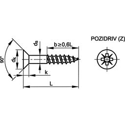 Woodscrew, Self Tapping - A2 Stainless - Pozi - Flat Countersunk Head - DIN 7997-Z thumbnail-1