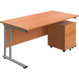 Cantilever Crescent Desk & 3 Drawer Pedestal thumbnail-2