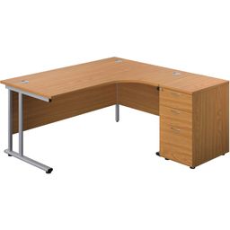 Twin Upright Cantilever Crescent Desks with 3 Drawer Pedestal thumbnail-4