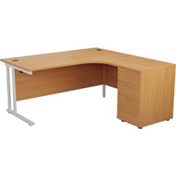 Twin Upright Cantilever Crescent Desks with 3 Drawer Pedestal thumbnail-3