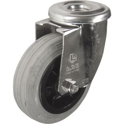 Stainless Steel Castors - Rubber Tyred Wheel with Polypropylene Centre - Plain Bore - Roller Bearing thumbnail-4