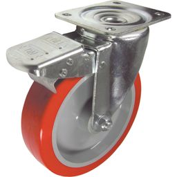 Medium to Heavy Duty Pressed Steel Castors - Polyurethane Tyred Wheel with Nylon Centre - Roller Bearing thumbnail-2